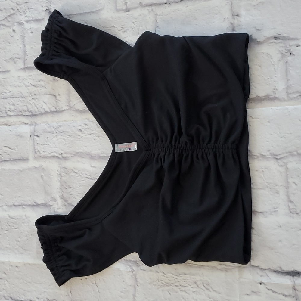 Free People Black Cropped Ruched V-Neck Top